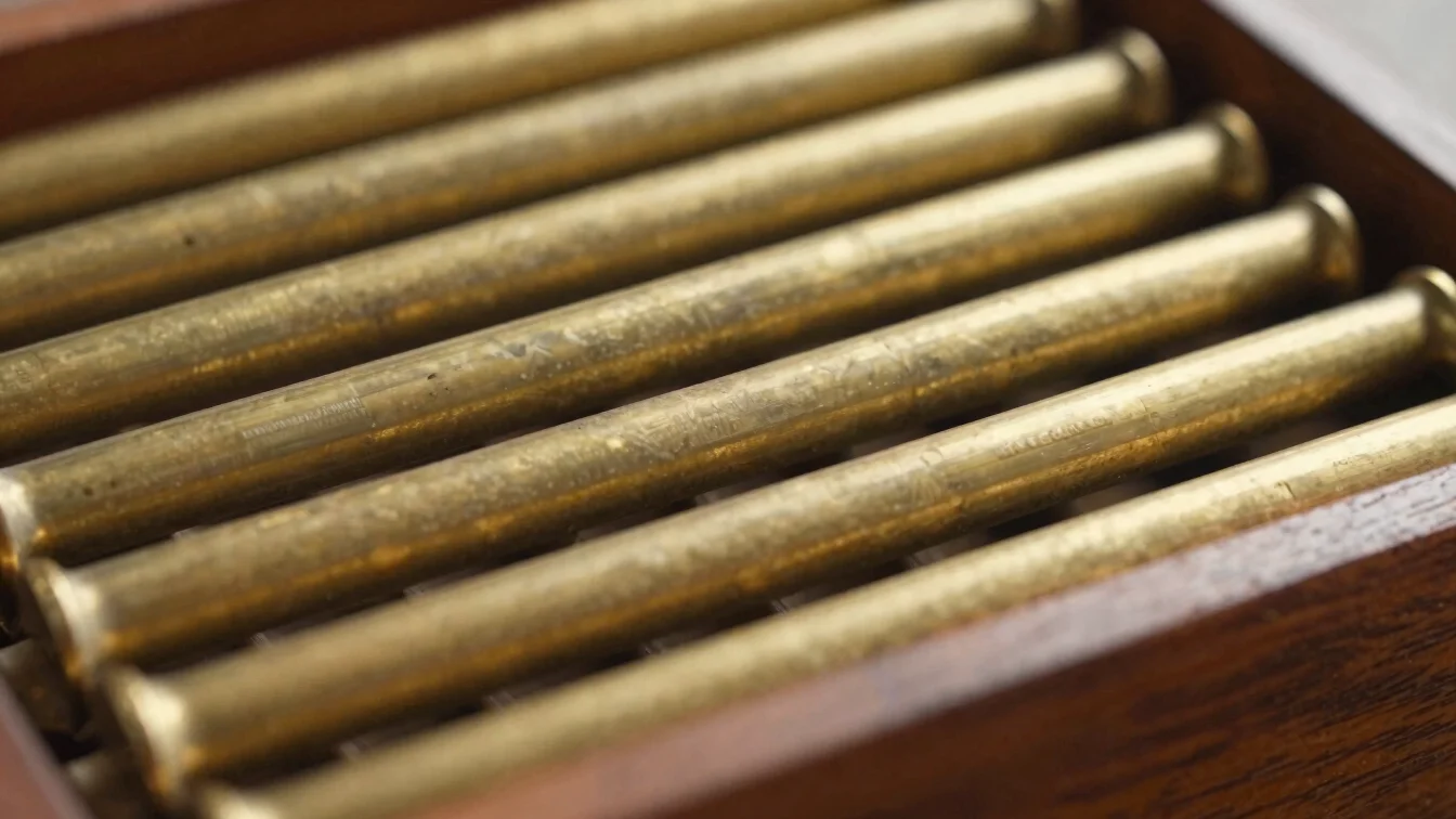Tight macro detail of mouth organ reeds and cover plate, warm sid